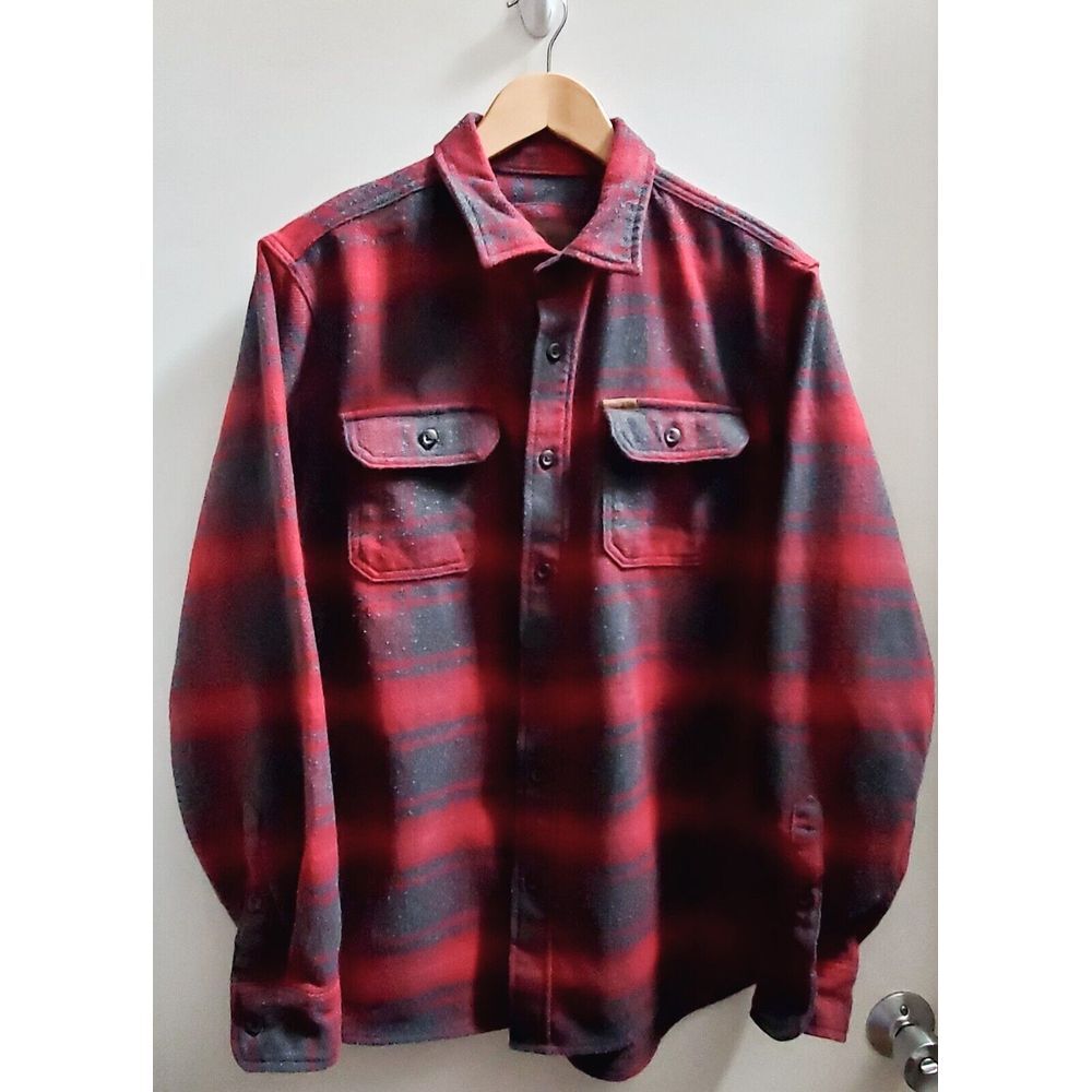ORVIS Shacket Men's MED Plaid Red/ Grey Flannel  Shirt Side/Front Pockets
